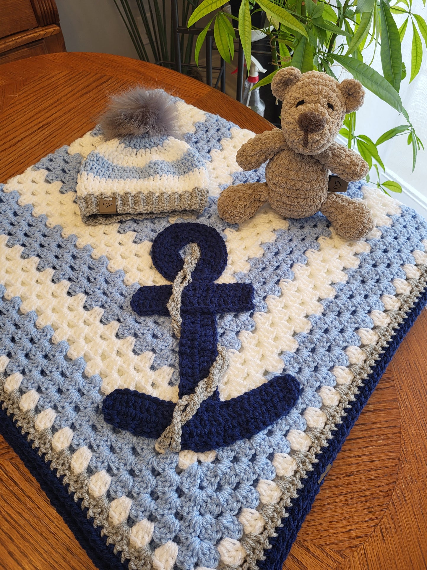 Crochet Baby Blanket - Nautical Anchor- Made to Order