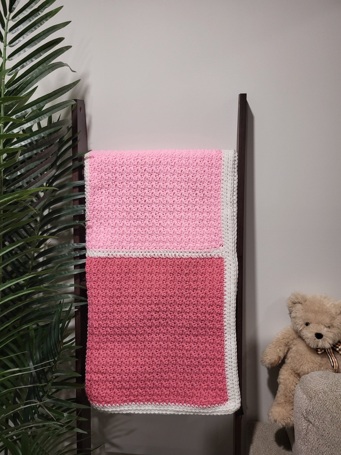 Handmade Crochet Baby Blanket - Pink/Pink- In Stock