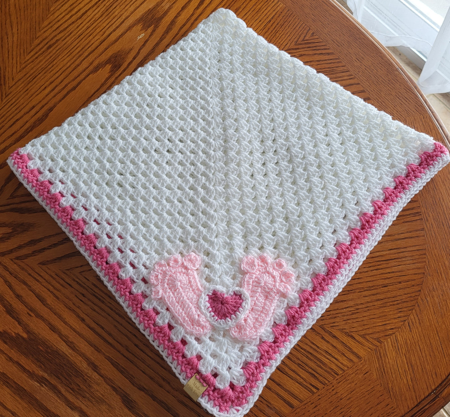 Crochet Baby Blanket - Pink Baby Feet - Made to Order