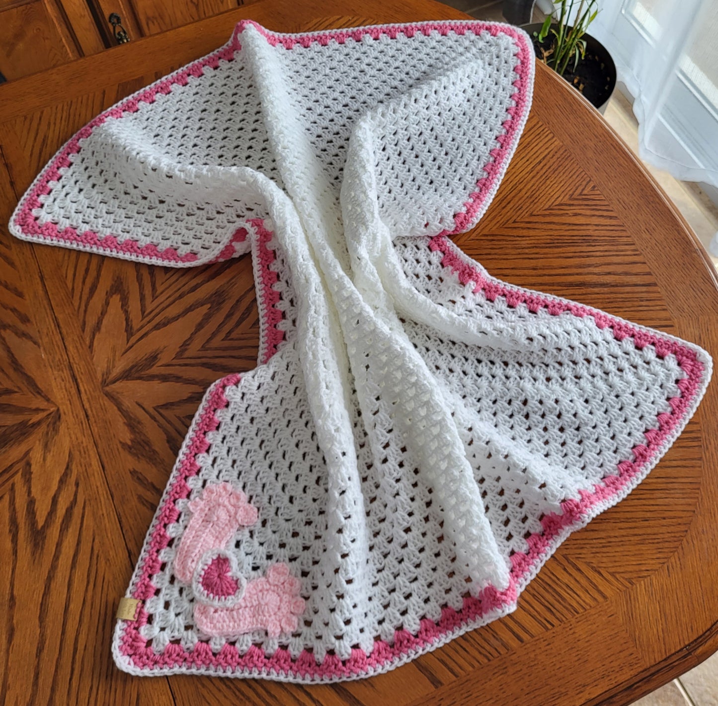 Crochet Baby Blanket - Pink Baby Feet - Made to Order