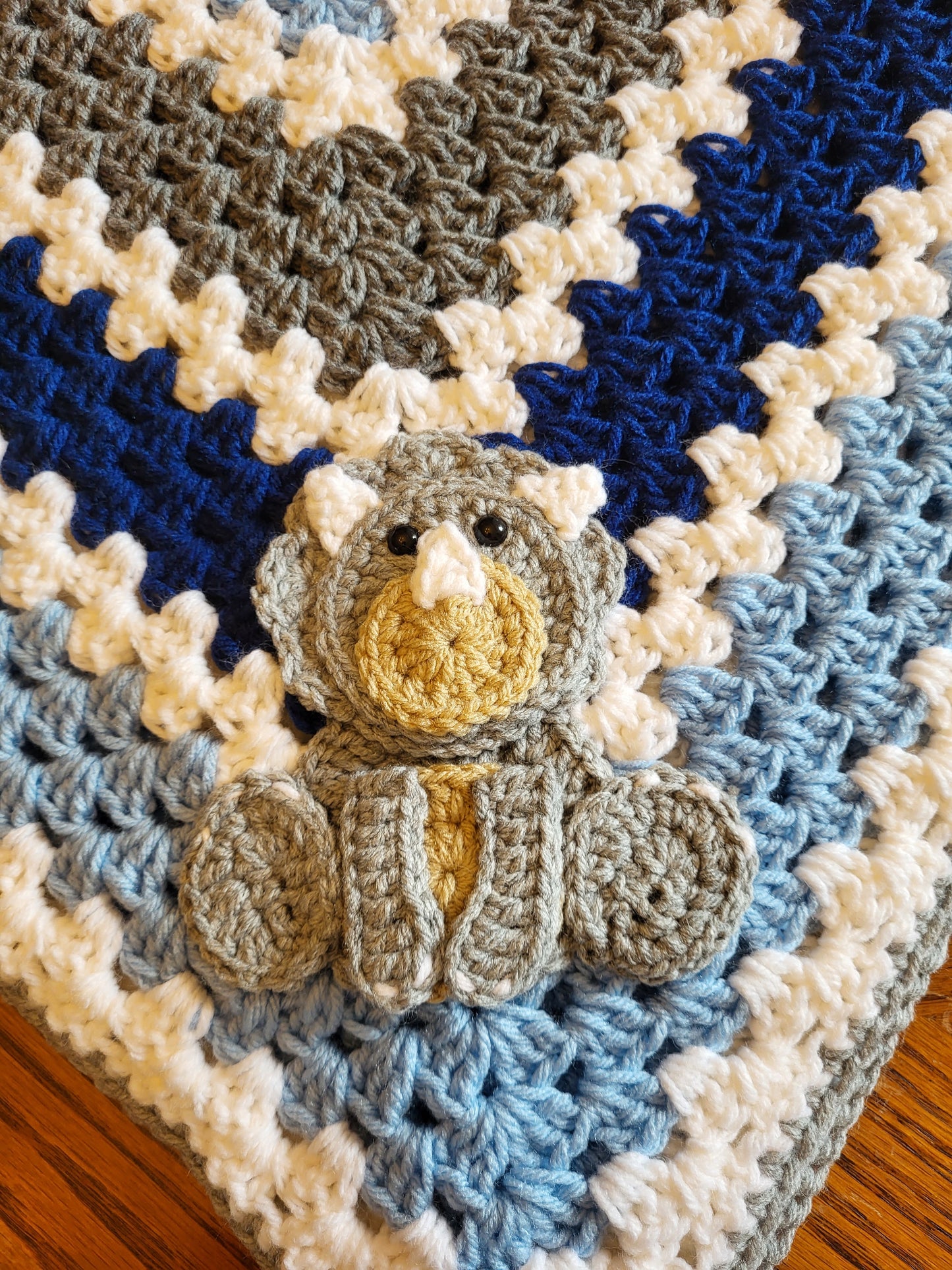 Crochet Baby Blanket -Blue Grey Dinosaur - Made to Order