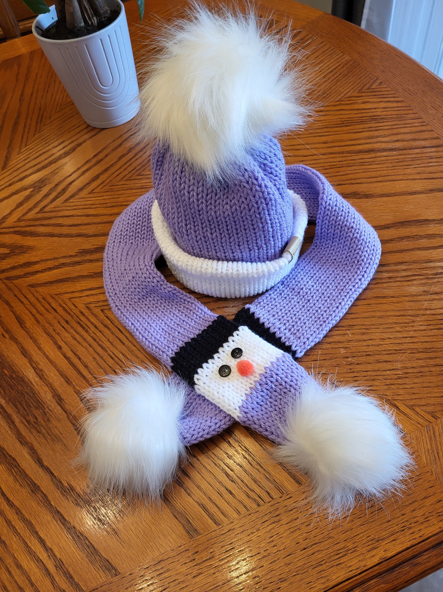 Snowman Hat Double Layered and Snowman Scarf Set - Toddler with pom poms