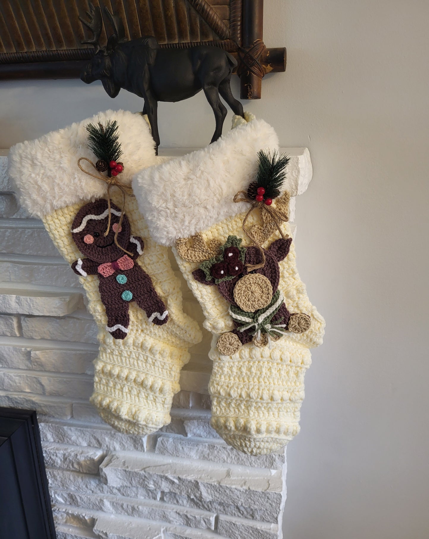 Luxury Classic Christmas Stocking - Gingerbreadman - Moose - Crochet Christmas Stocking - Amara Stocking