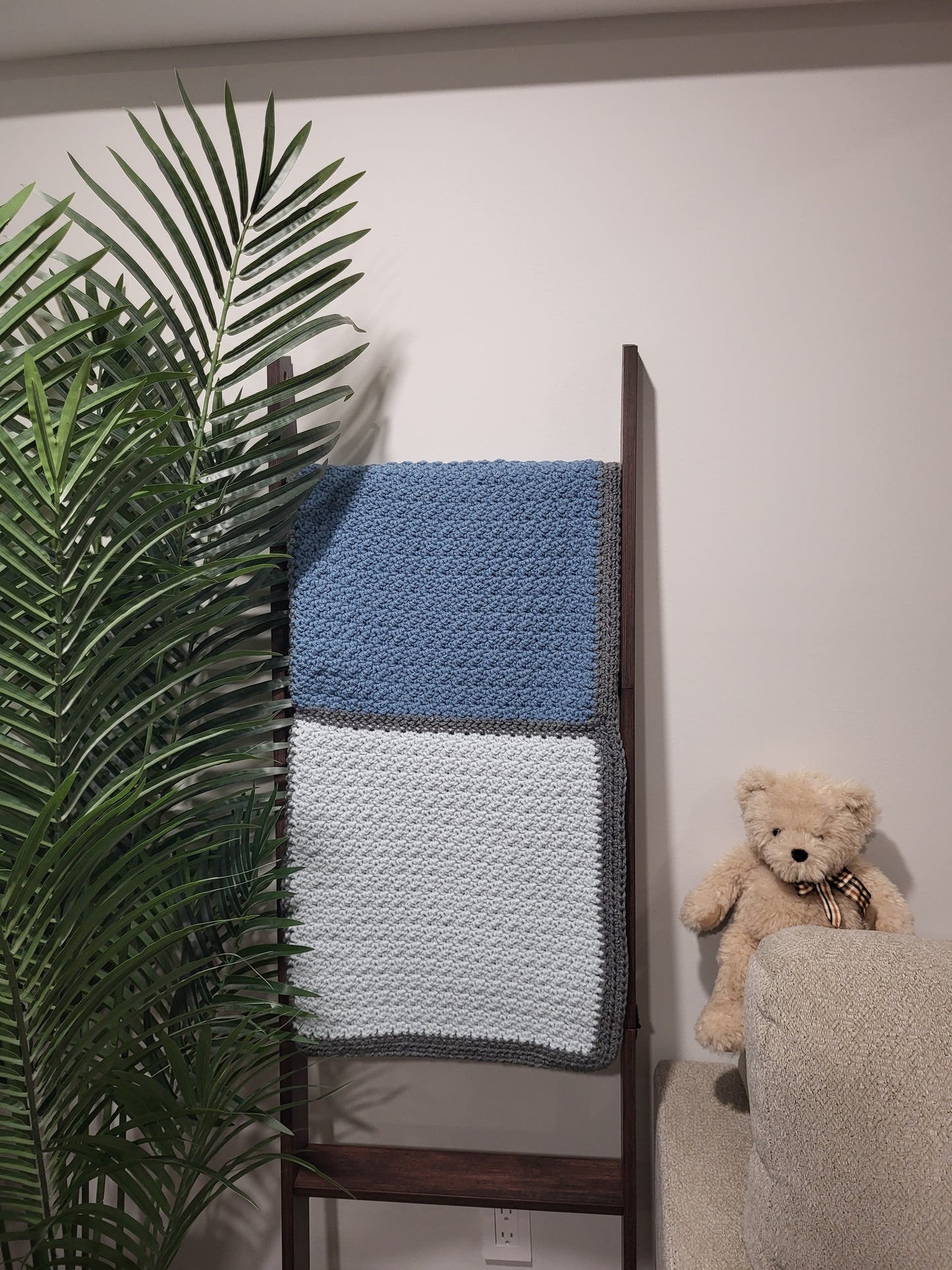 Handmade Crochet Baby Blanket - Blue/Grey - In Stock