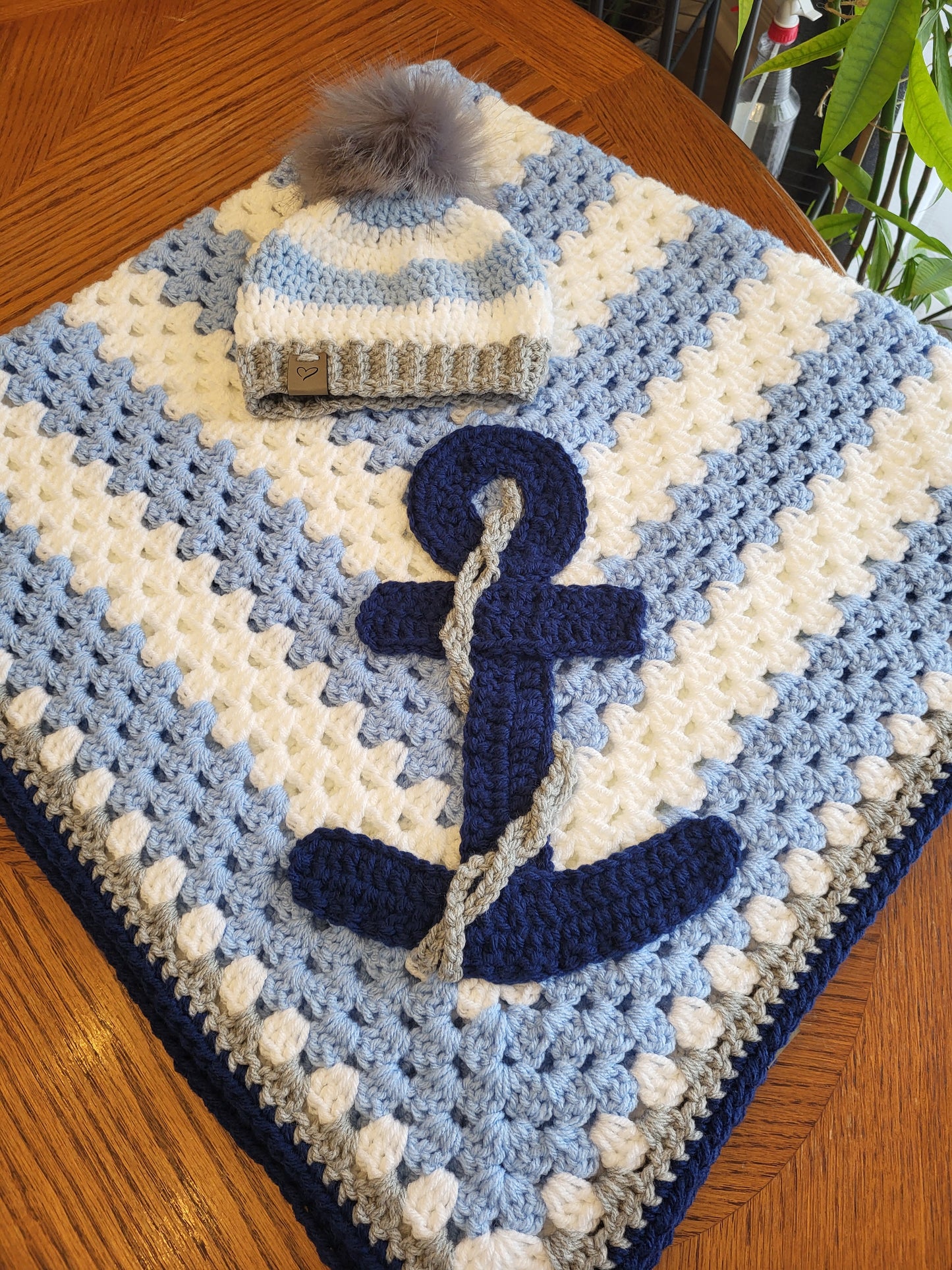 Crochet Baby Blanket - Nautical Anchor- Made to Order