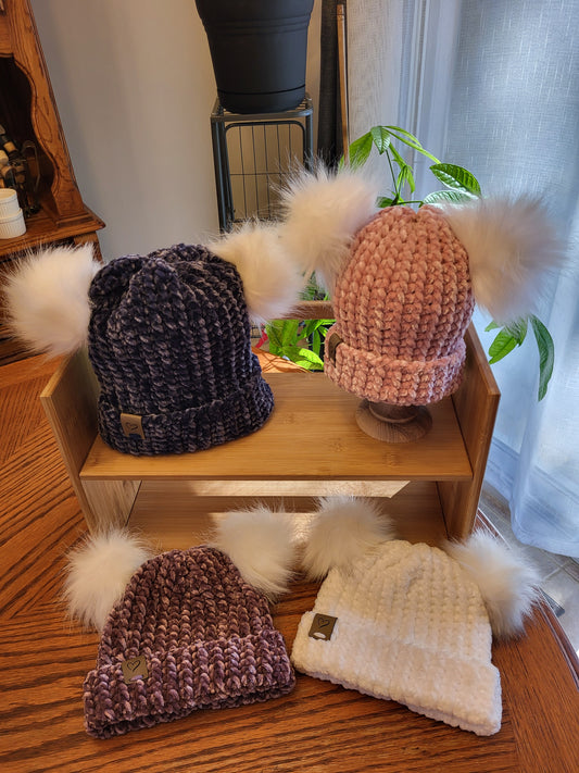 Velvet Double Pom Beanie