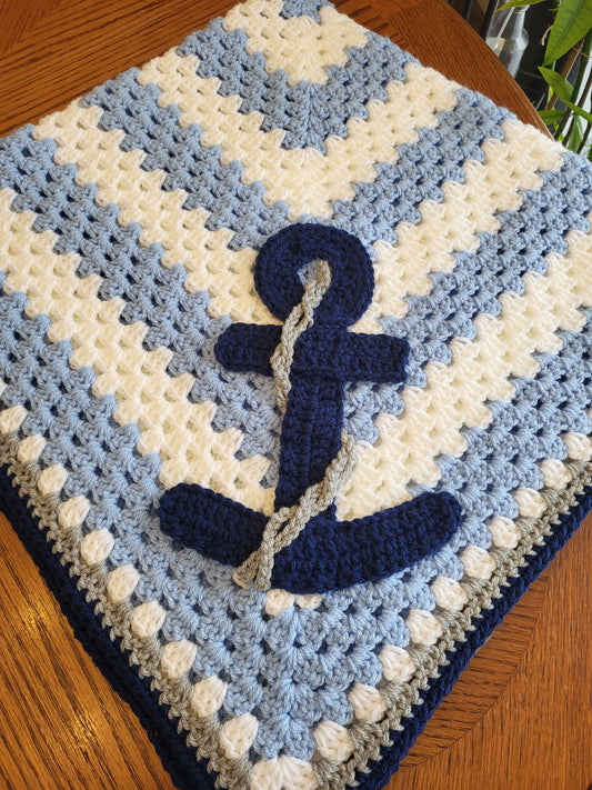 Crochet Baby Blanket - Nautical Anchor- Made to Order