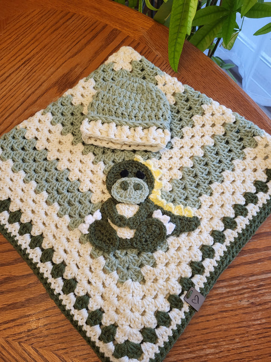 Crochet Baby Blanket -T-Rex Dinosaur - Made to Order