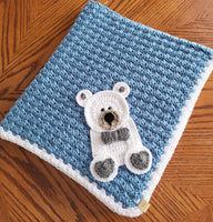 Crochet Baby Blanket - Blue Baby Blanket - White Grey Bear- Handmade Baby Blanket - White Grey Bear - Baby Blanket