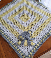 Crochet Baby Blanket - Yellow Baby Blanket - Grey Yellow Elephant - Handmade Baby Blanket - Grey Yellow Elephant