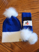 Snowman Hat Double Layered and Snowman Scarf Set - Toddler with pom poms