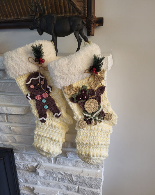 Luxury Classic Christmas Stocking - Gingerbreadman - Moose - Crochet Christmas Stocking - Amara Stocking