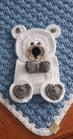 Crochet Baby Blanket - Blue Baby Blanket - White Grey Bear- Handmade Baby Blanket - White Grey Bear - Baby Blanket